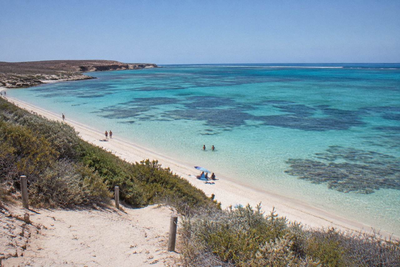 Clear shallow water over coral reef at a sheltered bay on the Ningaloo coast